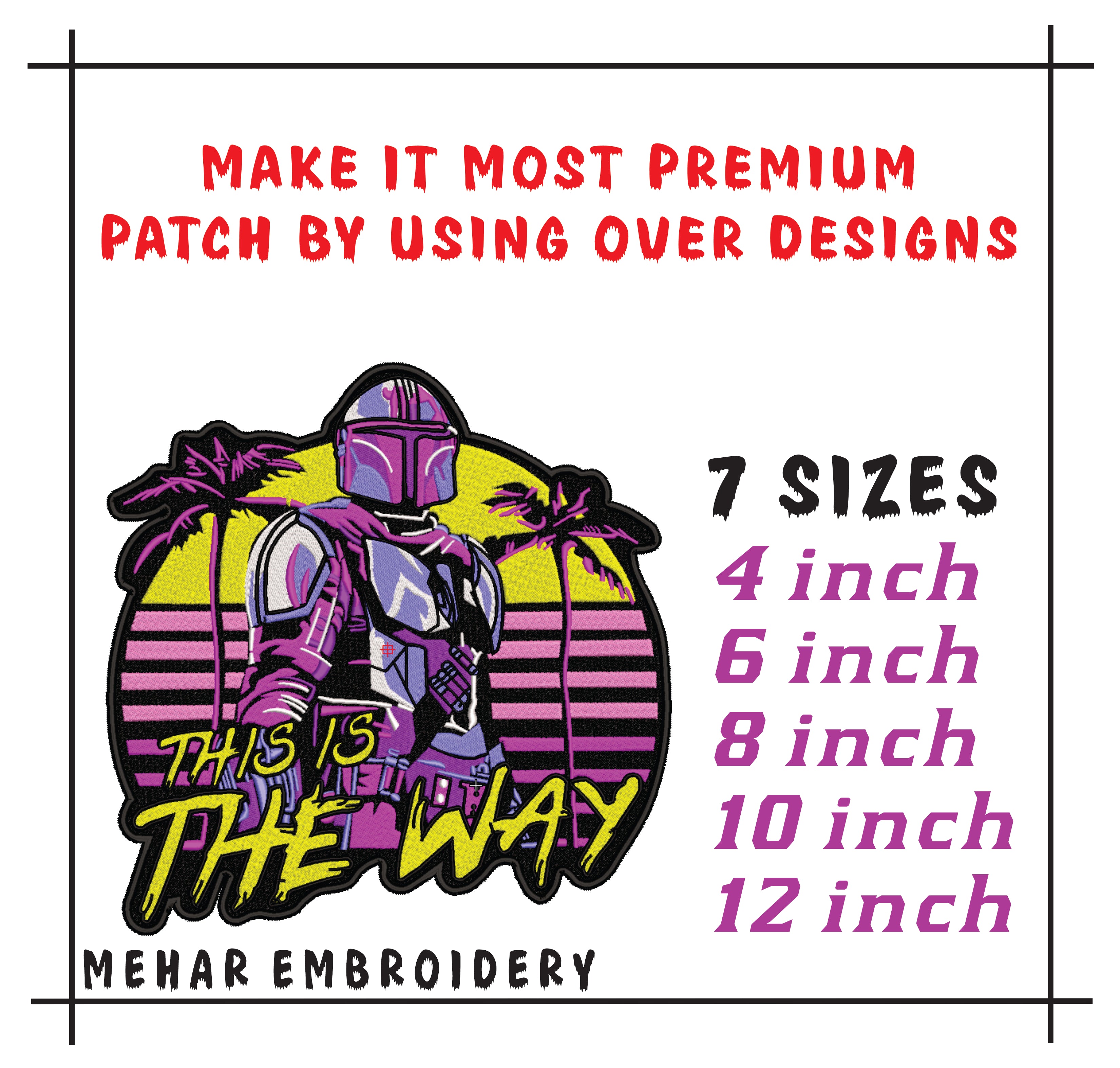 Retro Mandalorian Embroidery Design - This Is The Way Synthwave Digital File