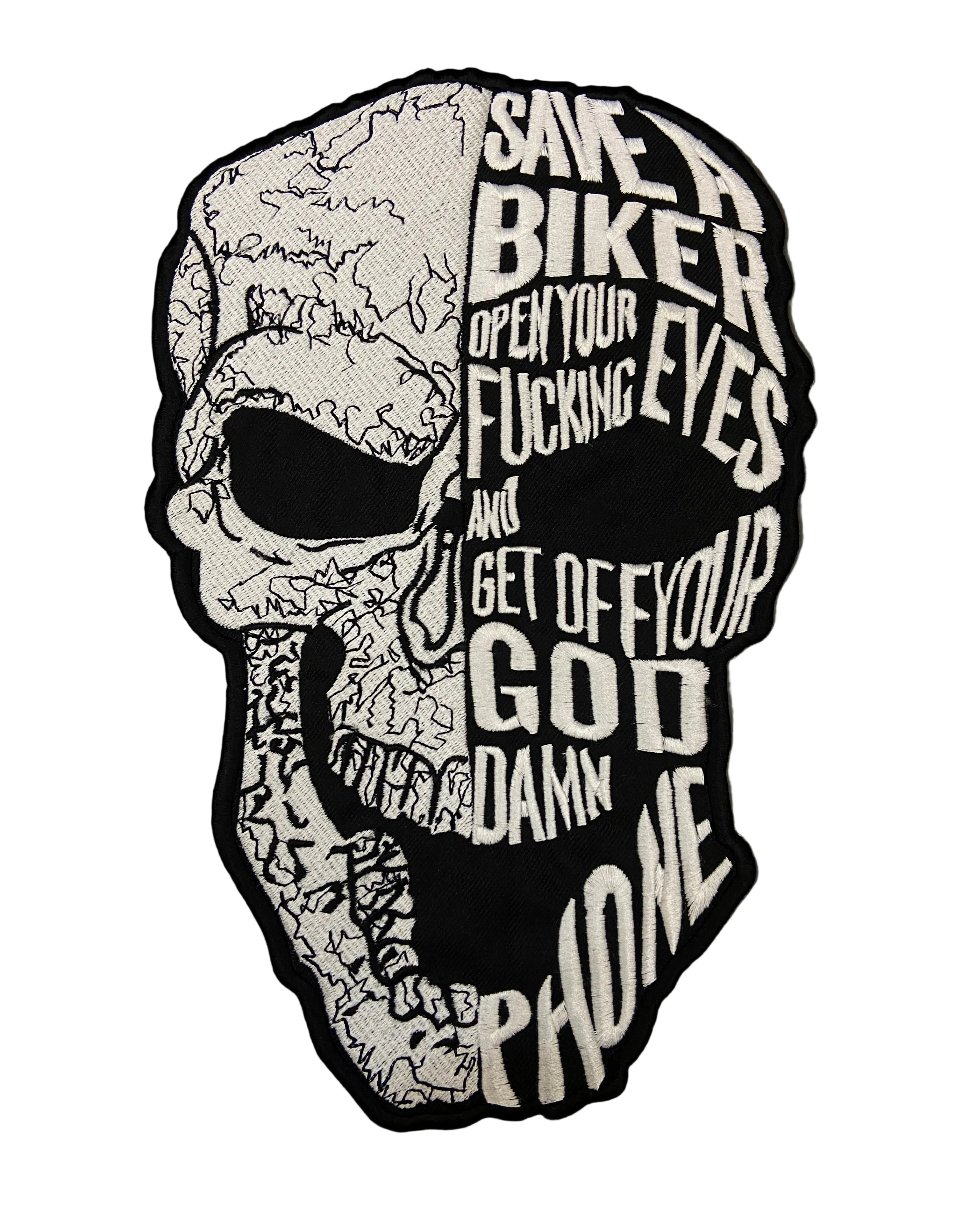 SAVE A BIKER Large Back Embroidered Patch - Guardian Angel Biker Patch: Iron-On Jacket & Vest Applique