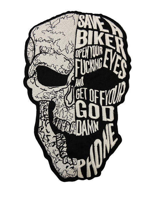 SAVE A BIKER Large Back Embroidered Patch - Guardian Angel Biker Patch: Iron-On Jacket & Vest Applique