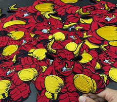 Boxing Bull Embroidery Patch: Red Bull with Yellow Gloves - Iron-On Applique