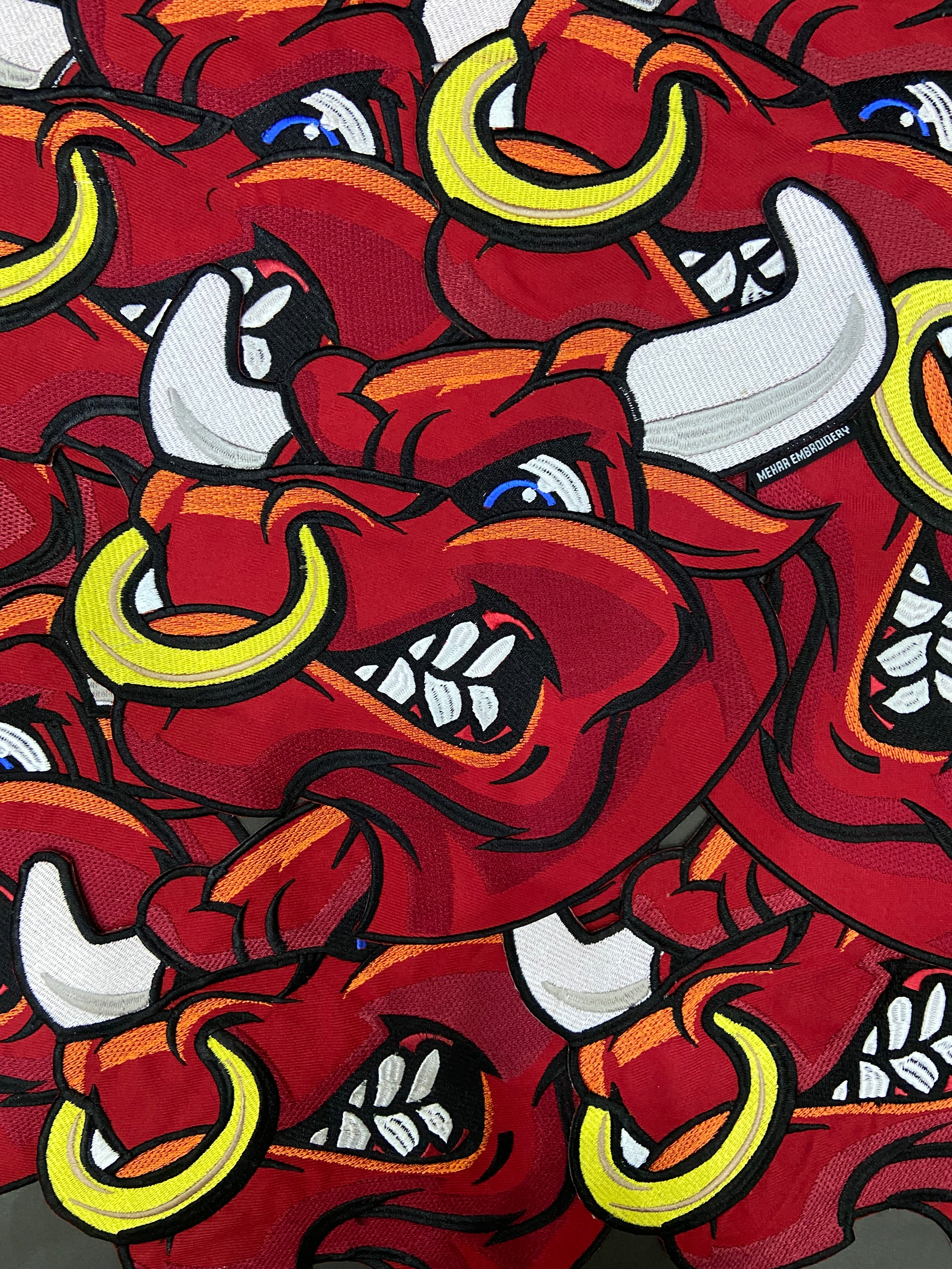 Chicago Red Bull Patch | Embroidered Iron-On Badge for Jackets, 12 Inch Size