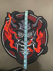 Japanese Oni Demon Back Patch | Dark Macabre & Neo-Traditional Art Applique