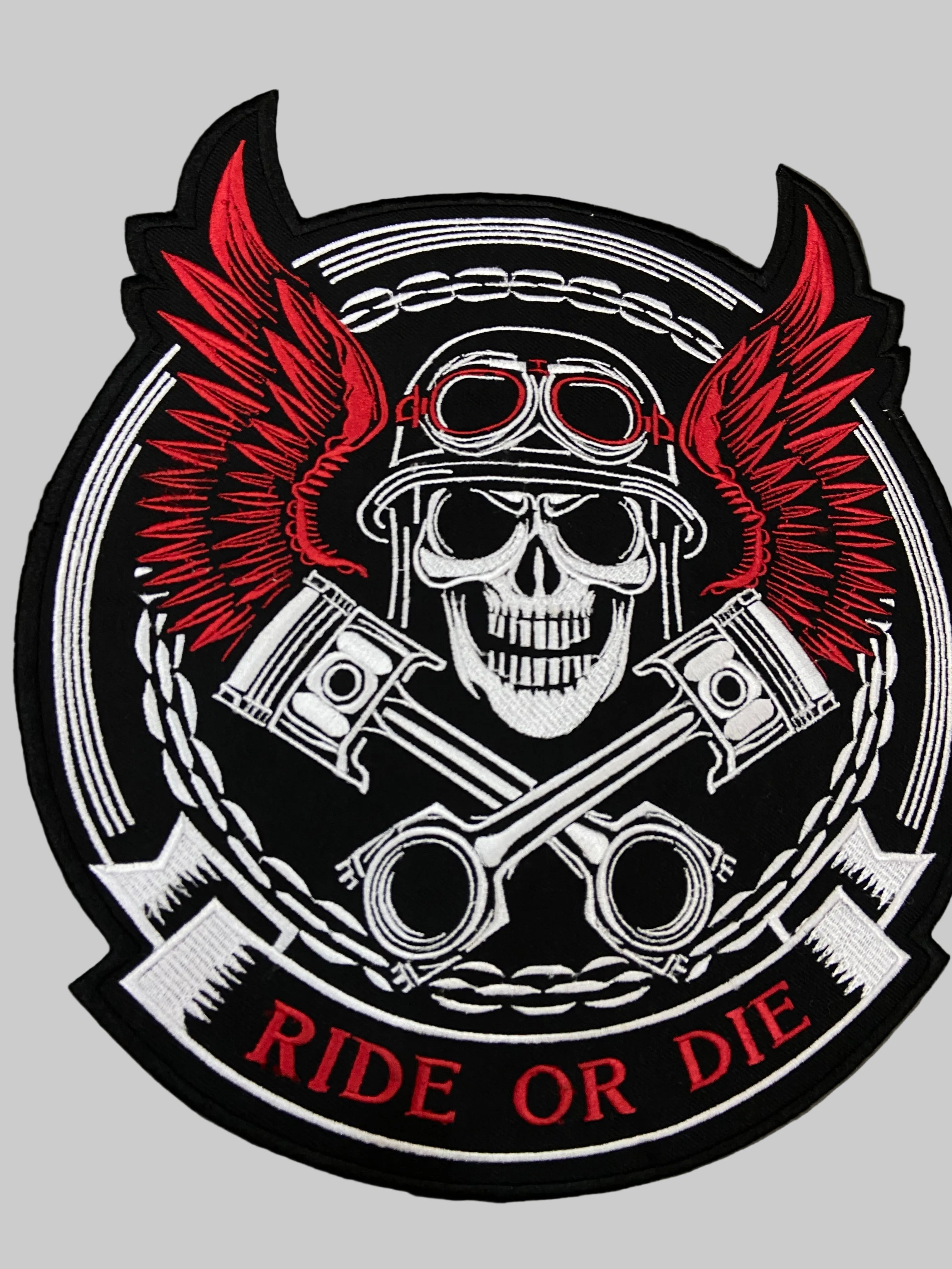 Ride or Die Biker Back Patch – Large Skull & Wings Embroidered Patch – Iron-On for Leather Vests