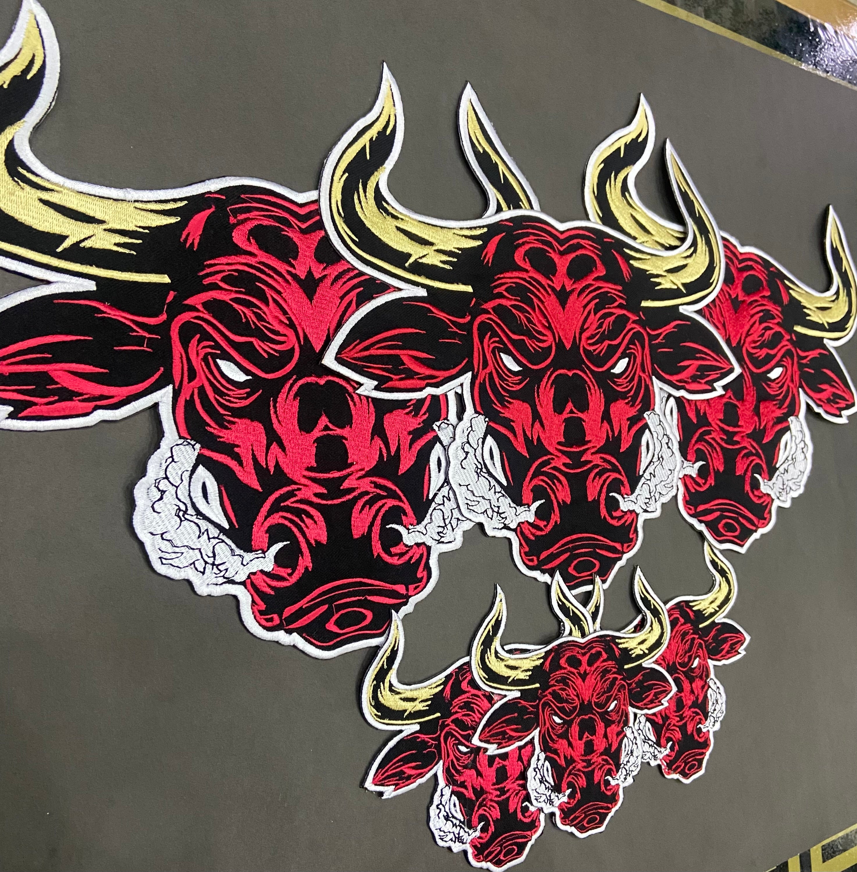 Raging Bull Embroidered Patch – Fierce Bull Head Applique