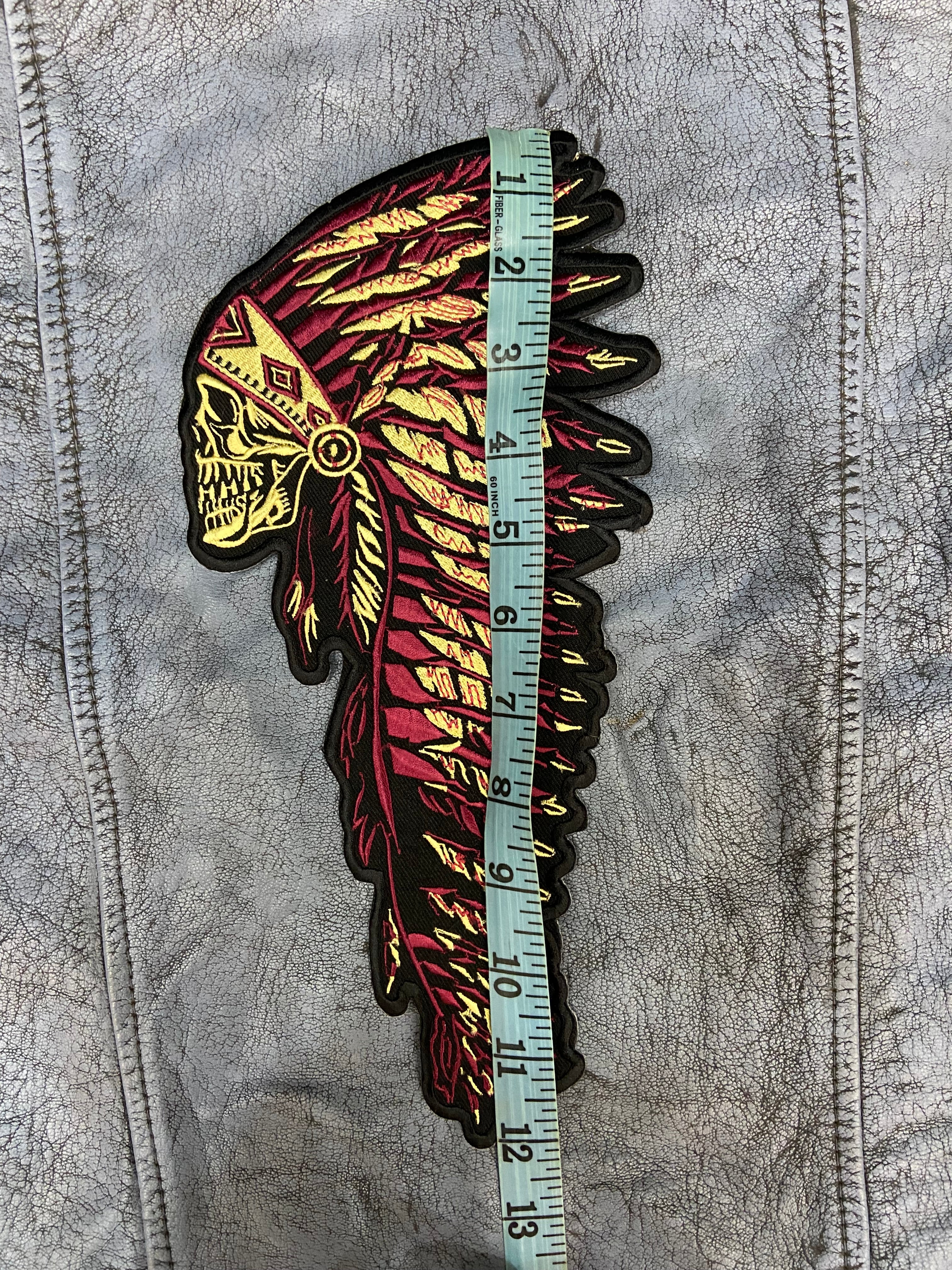 Indiana Headdress Patch: Embrace the spirit of the chief. Detailed embroidered Native American headdress for jackets