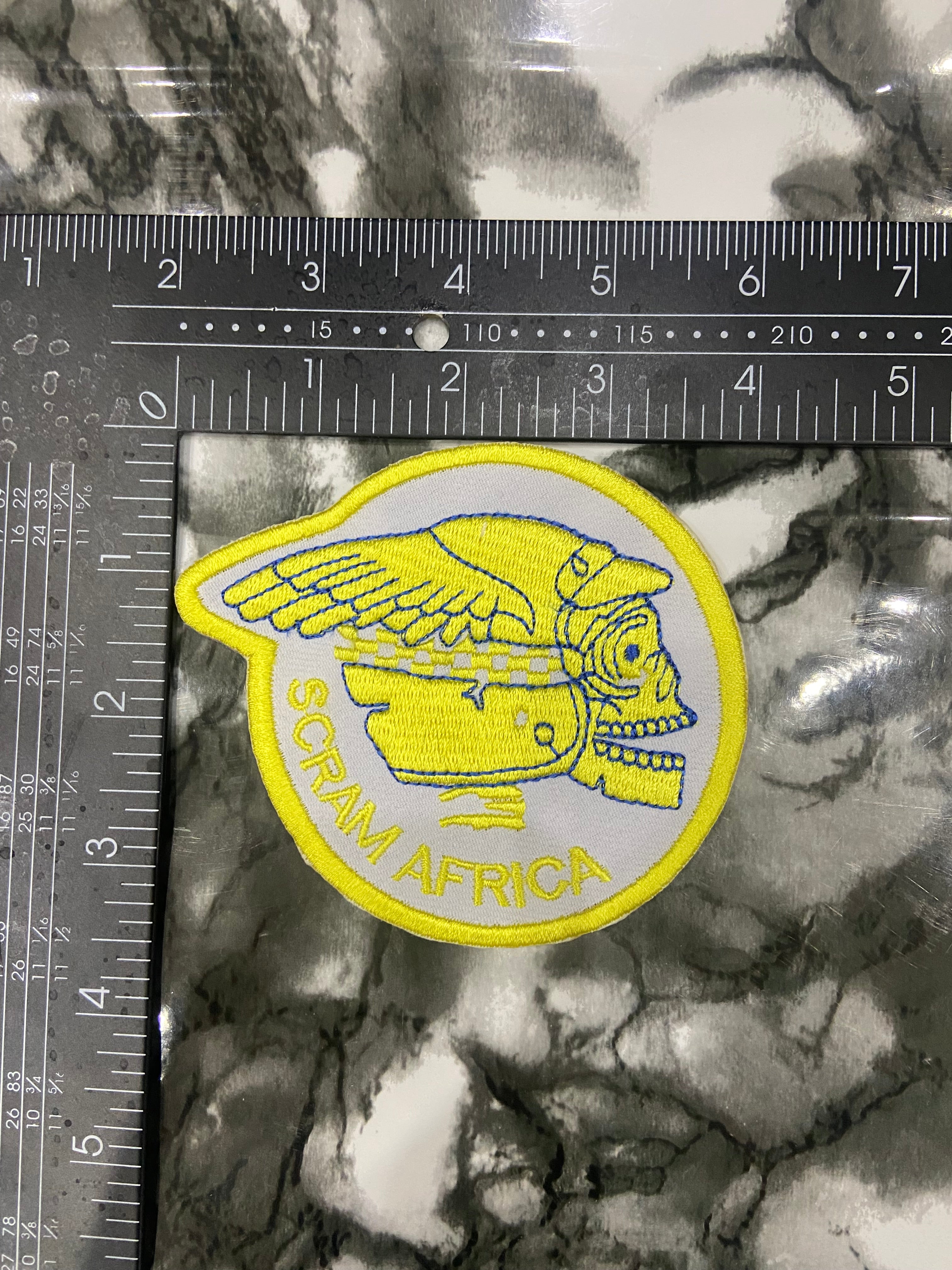 Scram Africa Robotic Skull Embroidered Patch – Cyberpunk Desert Applique