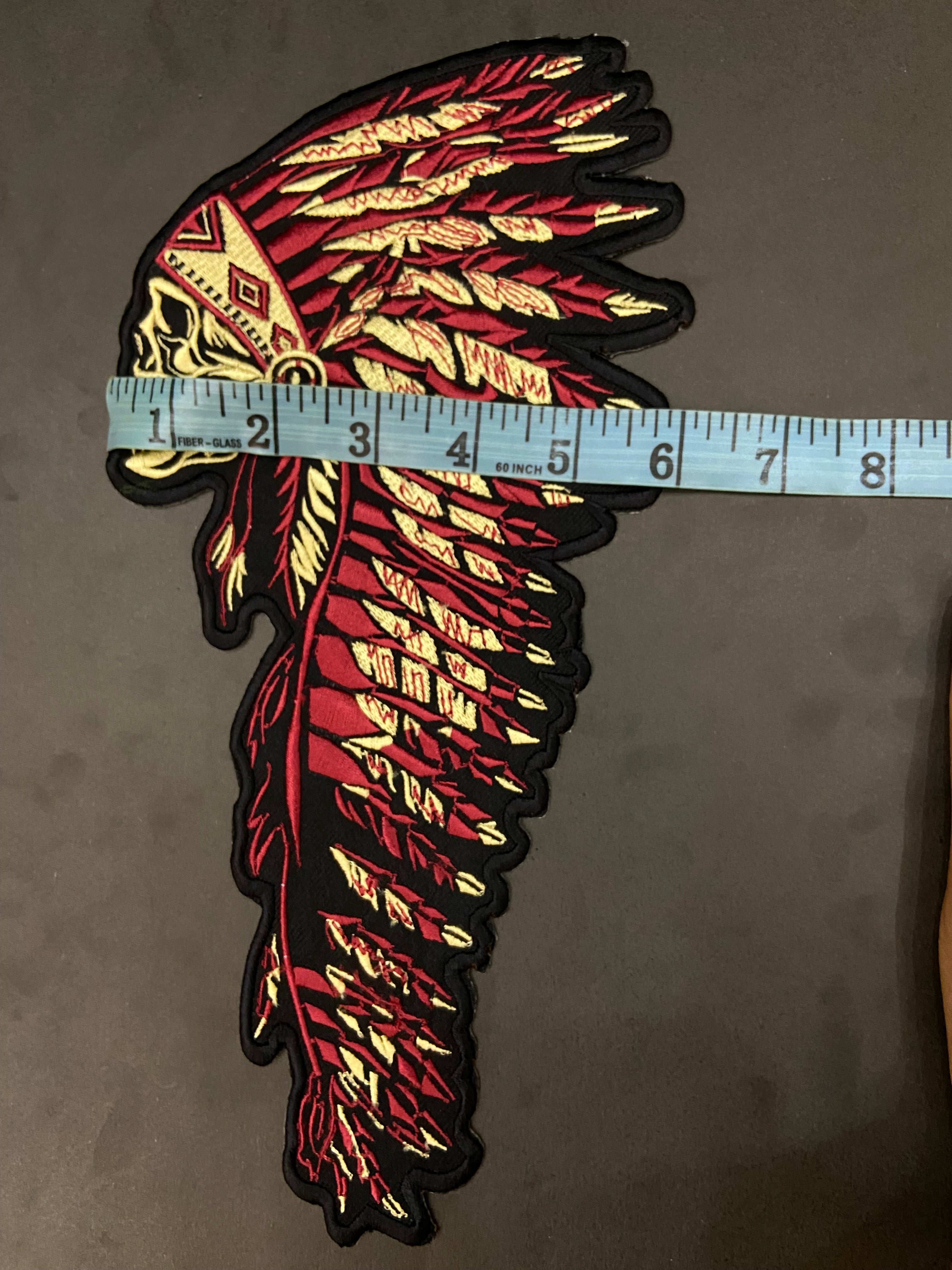 Indiana Headdress Patch: Embrace the spirit of the chief. Detailed embroidered Native American headdress for jackets