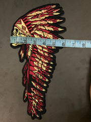 Indiana Headdress Patch: Embrace the spirit of the chief. Detailed embroidered Native American headdress for jackets