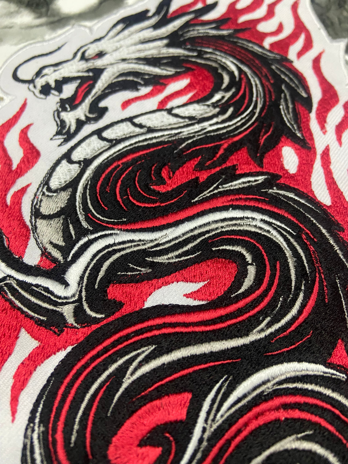 Fire Dragon Embroidered Back Patch – Premium Japanese Style Dragon Applique