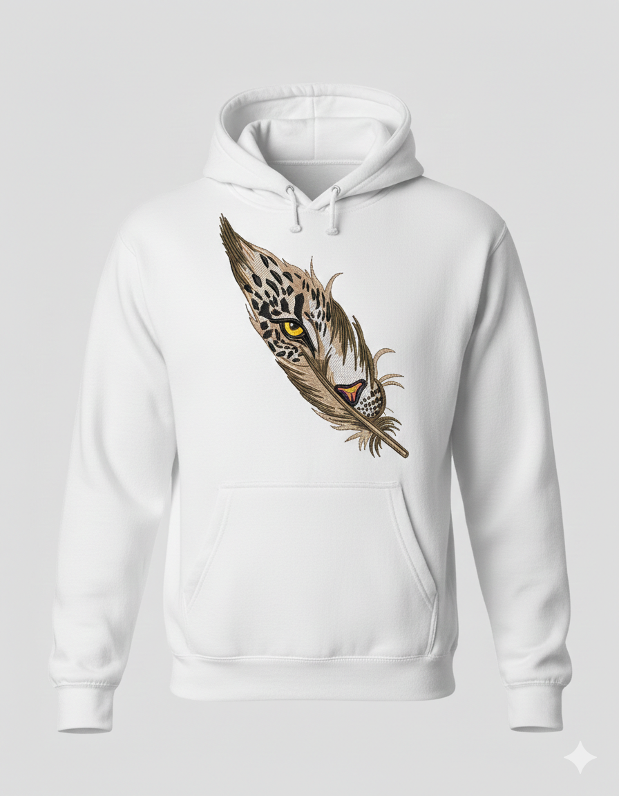 Leopard Eye Feather Embroidery Design, Wild Cat Machine Embroidery File