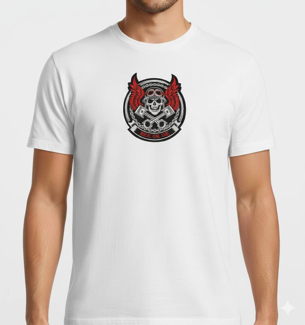 Ride or Die Biker Skull Embroidery Design, Motorcycle Digital File