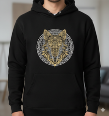 Large Wolf Embroidery Design – Gold & Black Biker Applique (Digital Download)