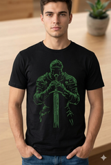 Majestic Knight Warrior Line Art Embroidery Design: Medieval Fighter Digital Pattern in All Formats.