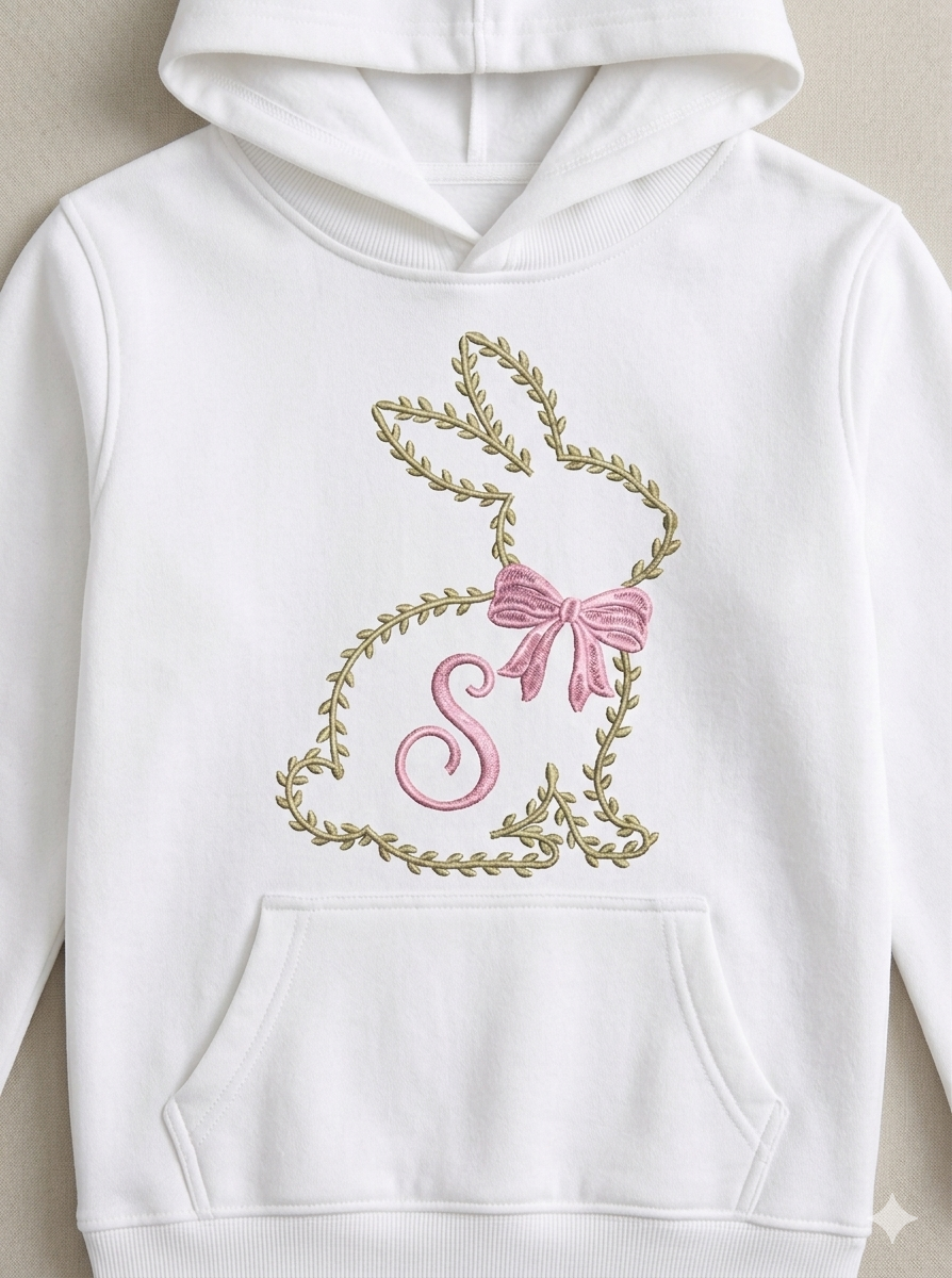 Floral Bunny Outline Embroidery – Spring Blossom Easter Rabbit Digital Machine Design