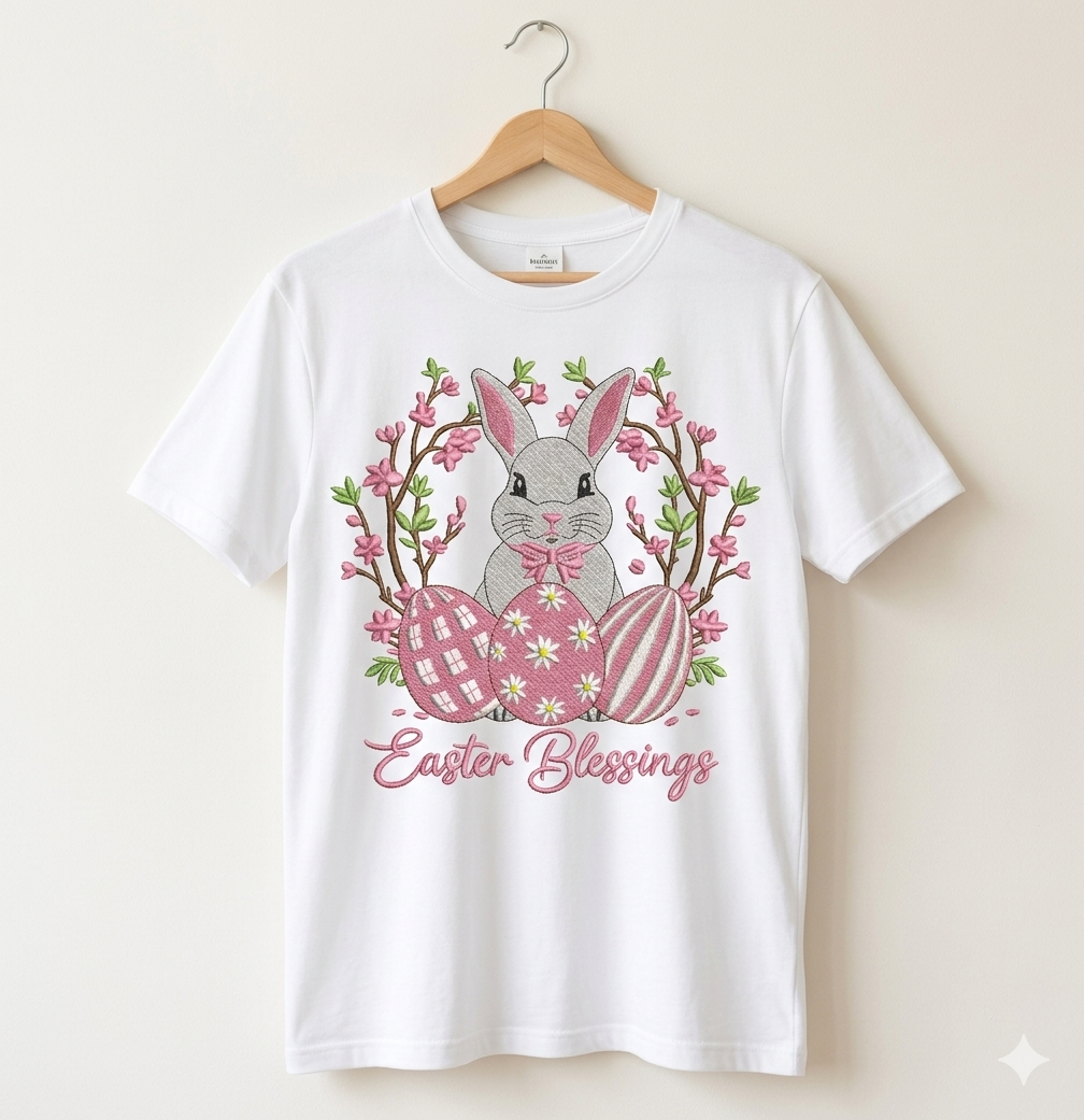 Easter Bunny Floral Embroidery Design – Spring Rabbit Eggs (Instant Download)