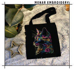 Abstract Cat Embroidery Design, Colorful Rainbow Kitten Digital File