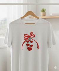 Valentine’s Day Ribbon Bow with Dangling Hearts – Machine Embroidery Design