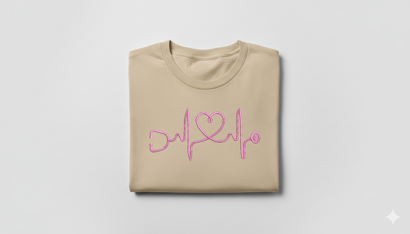 Nurse Heartbeat Stethoscope Embroidery, Medical Line Art Machine Stitch File