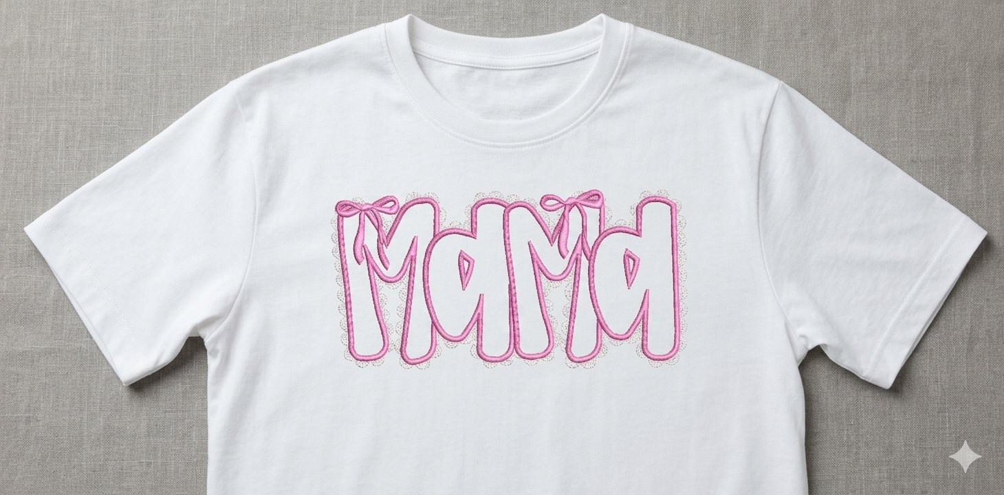Mama Coquette Bow Embroidery Design | Lace Ribbon Machine File (Digital Download)