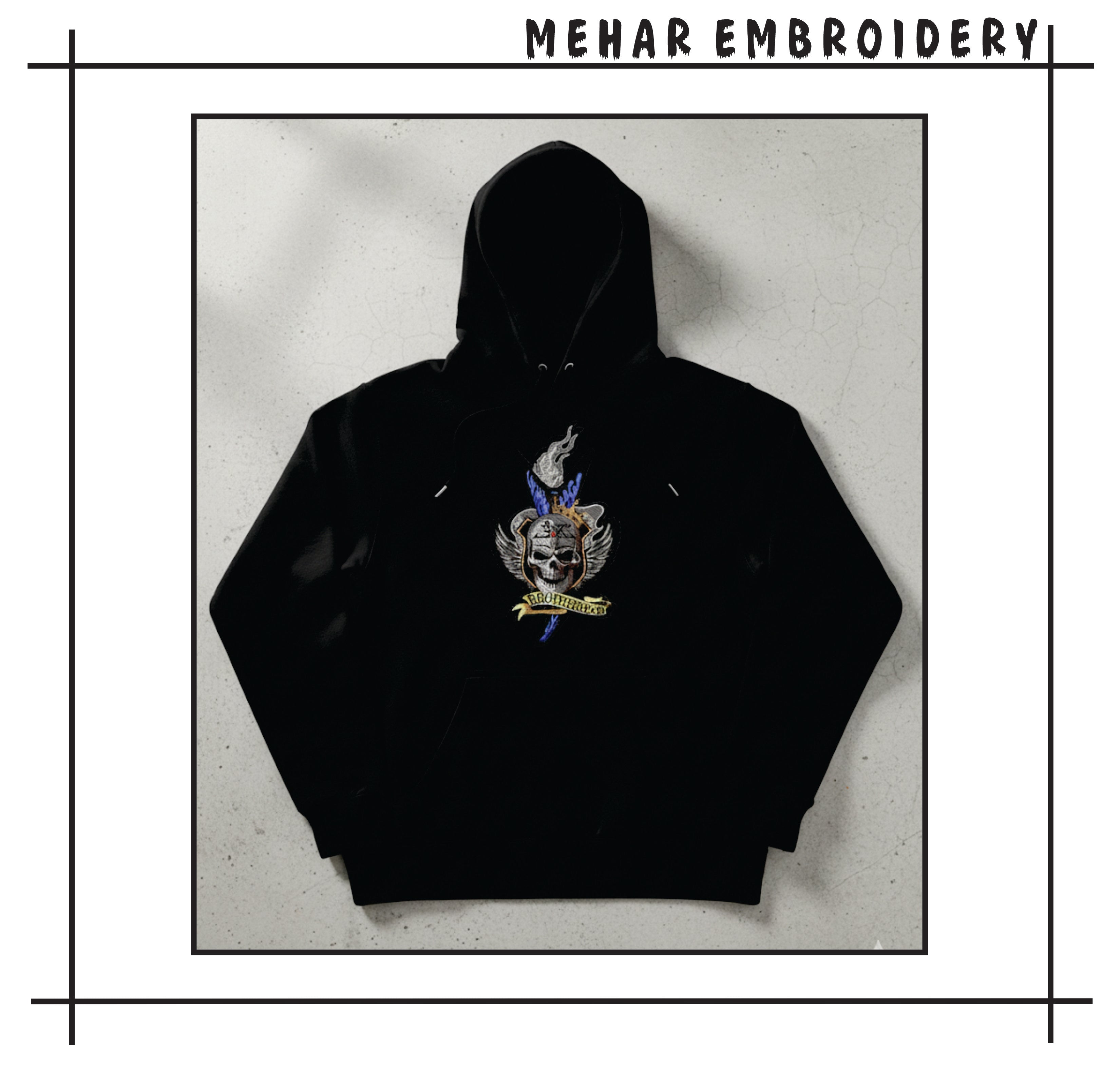 Skull Brotherhood Embroidery Design, Crowned Winged Skull Digital File