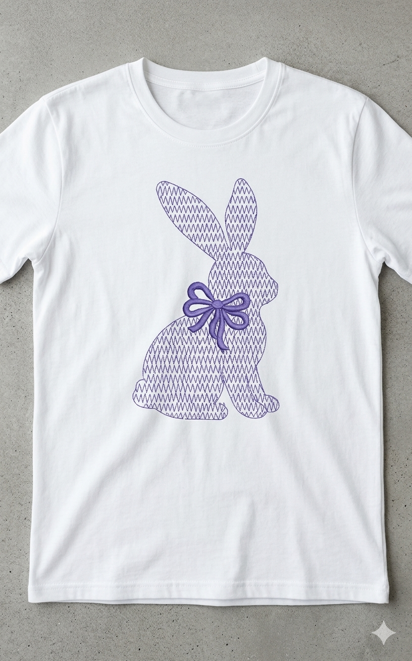 Easter Bunny Machine Embroidery Design | Chinoiserie Rabbit with Coquette Bow (Digital Download)