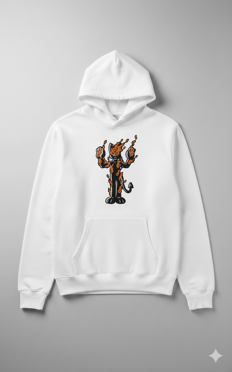 Retro Flaming Cat Embroidery Design, Cartoon Fire Cat (Digital File)