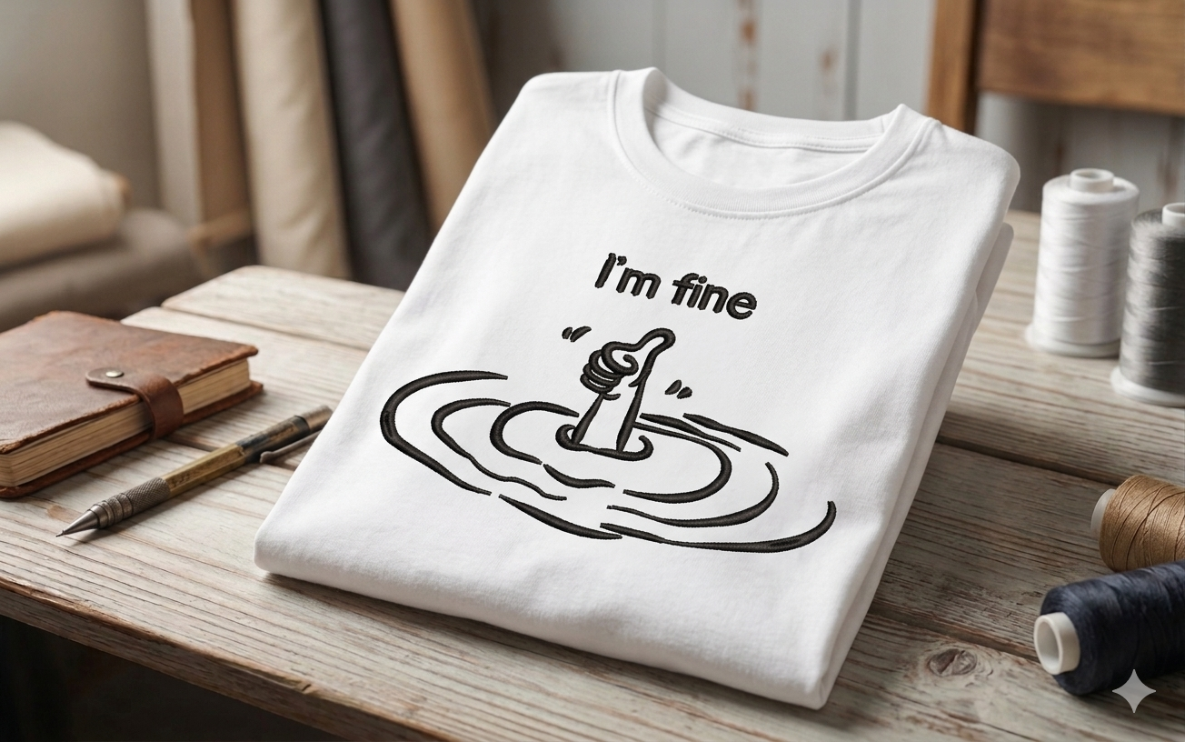 I'm Fine Thumbs Up Drowning Machine Embroidery Design - 8 Sizes Included