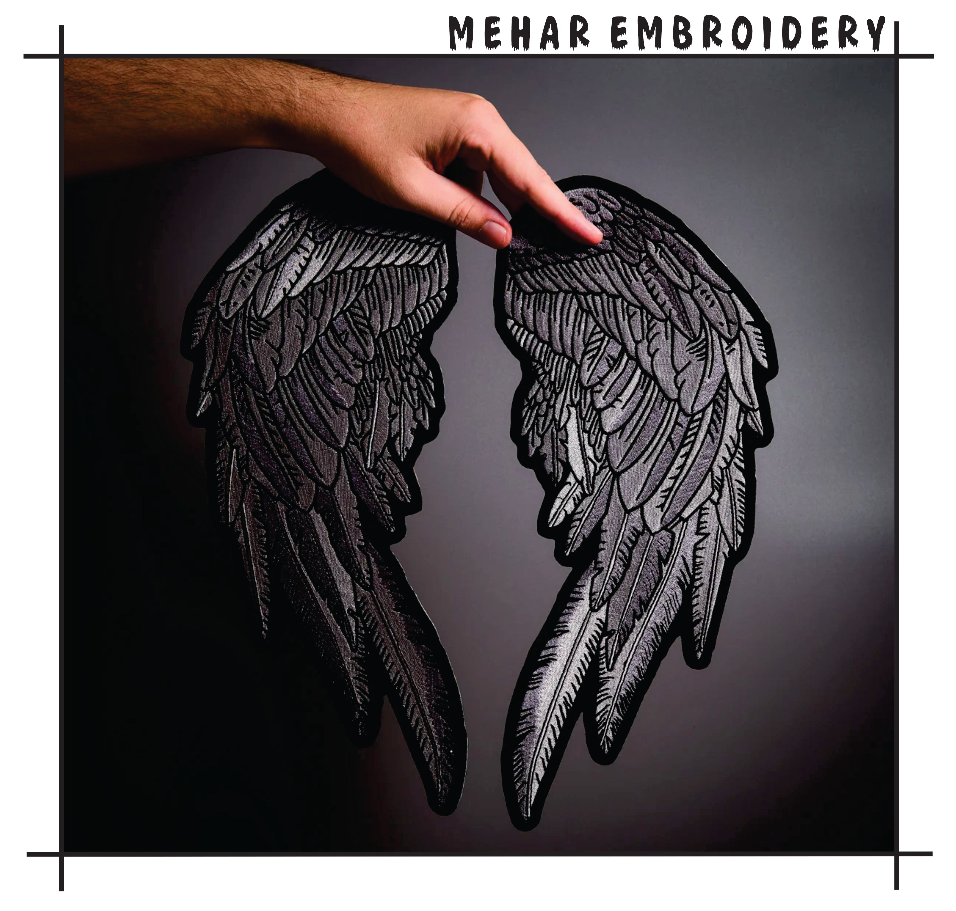 Wing Pair Back Patch Machine Embroidery Design, Detailed Angel Wings Biker Embroidery File, 6 Sizes, 8 Formats