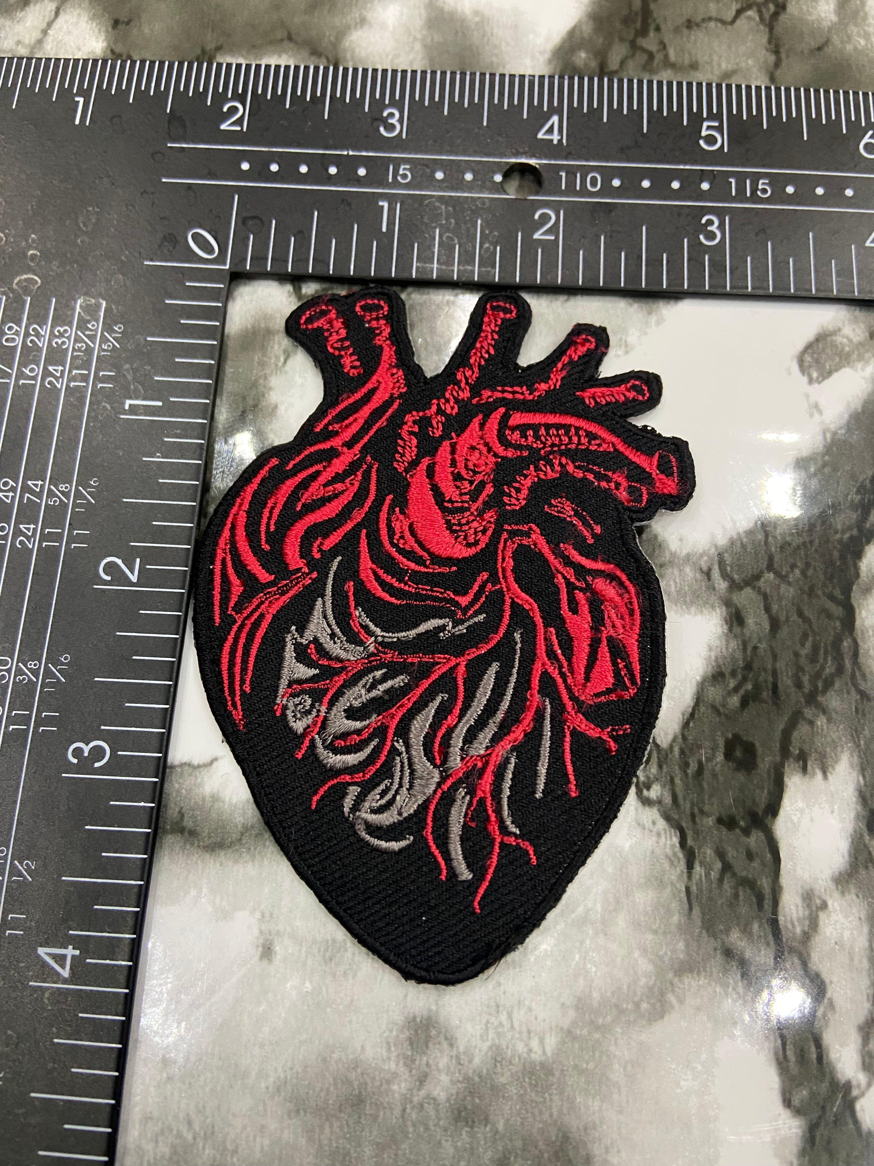 Anatomical Dark Heart Patch – Gothic Aesthetic & Edgy Embroidered Applique