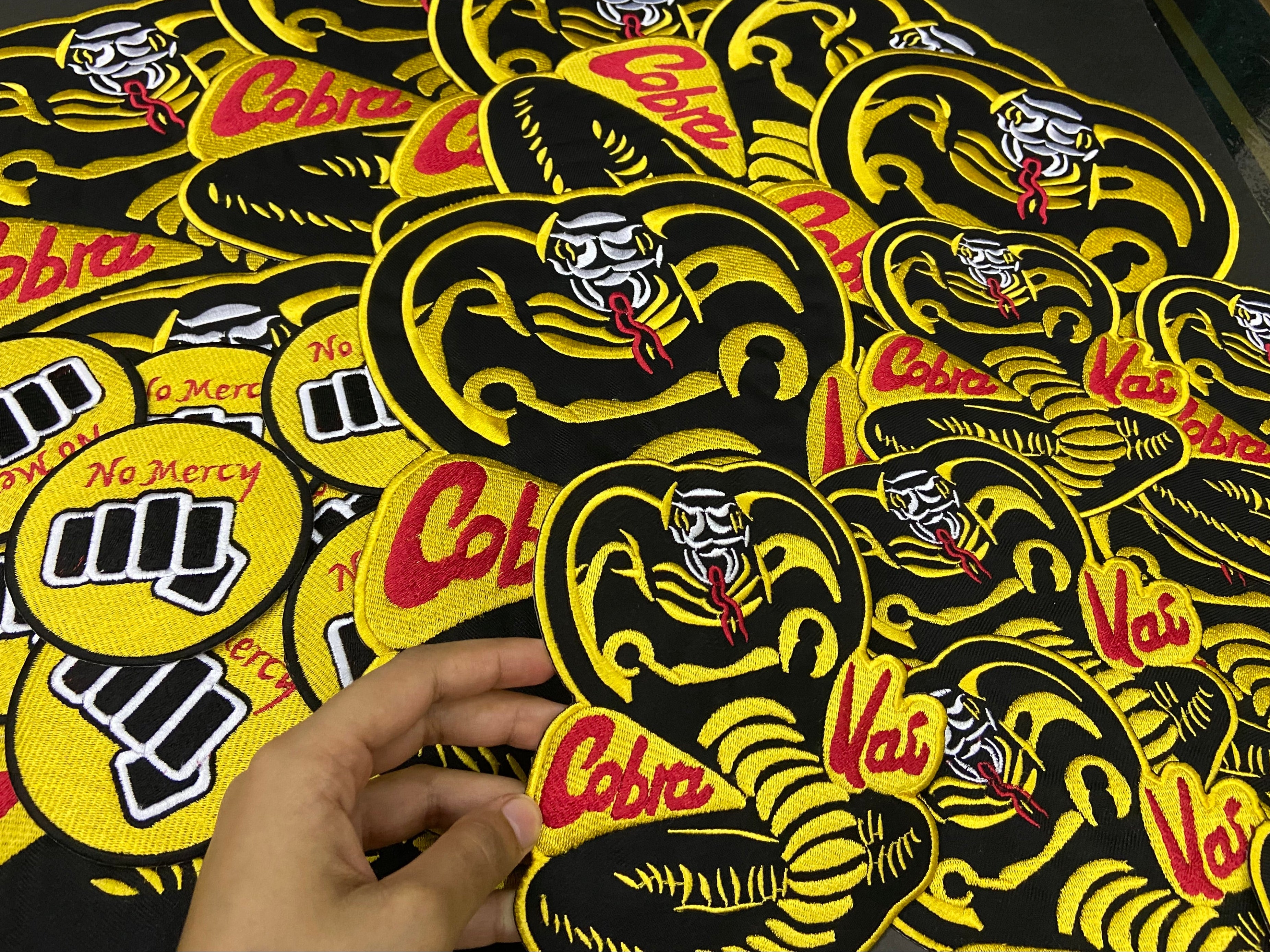 Cobra Kai Karate Kid Patches – Strike Hard No Mercy – Pick Your Size