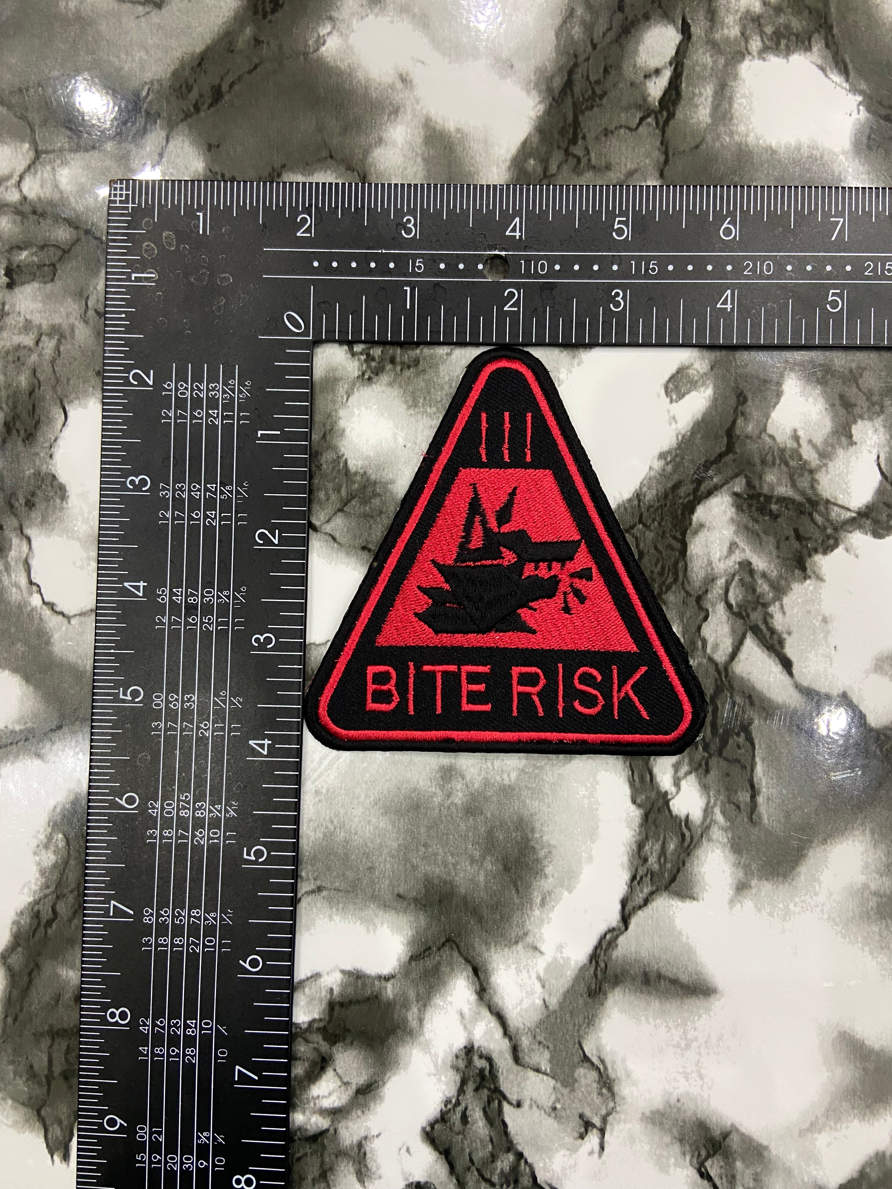 Bite Risk Warning Triangle Patch – Edgy Humor & Tactical Caution Applique