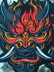 Cyberpunk Oni Fire Large Back Patch – Futuristic Streetwear Applique