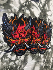 Cyberpunk Oni Fire Large Back Patch – Futuristic Streetwear Applique