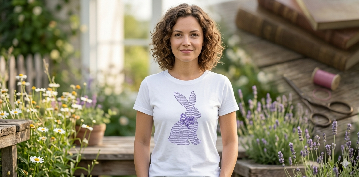 Easter Bunny Machine Embroidery Design | Chinoiserie Rabbit with Coquette Bow (Digital Download)