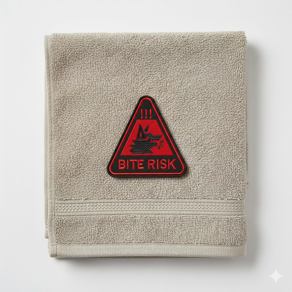 Bite Risk Wolf Warning Machine Embroidery Design – Triangle Patch Motif in 8 Sizes and Multiple Formats