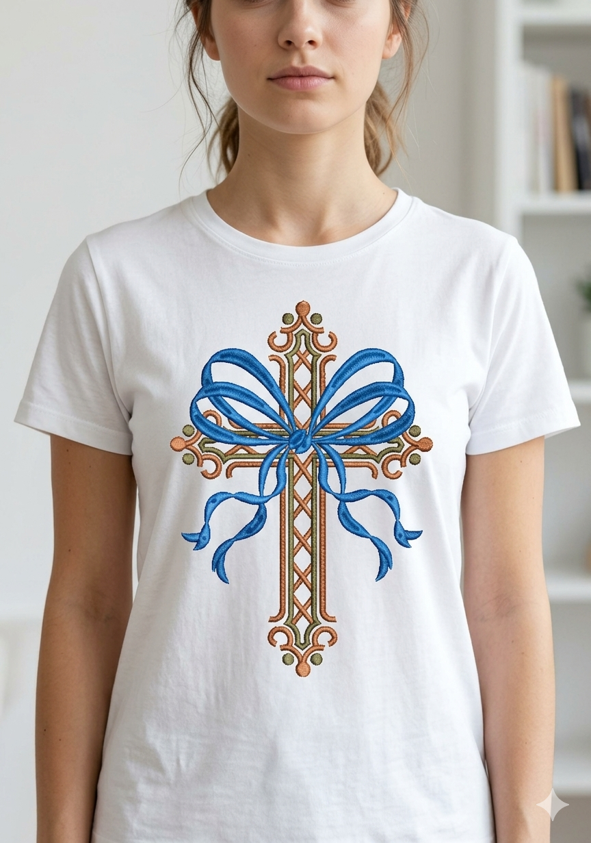Christian Easter Cross Embroidery: Spring Flower Crucifix Design for Machine Stitching and Sublimation.