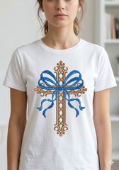 Christian Easter Cross Embroidery: Spring Flower Crucifix Design for Machine Stitching and Sublimation.