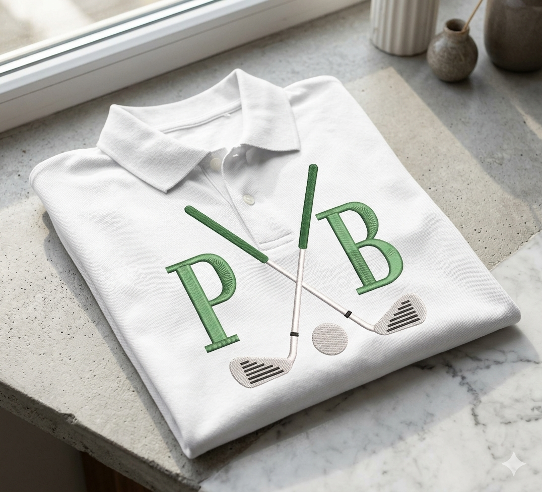 Golf Monogram Frame Embroidery Design, Clubs Border (Instant Download)