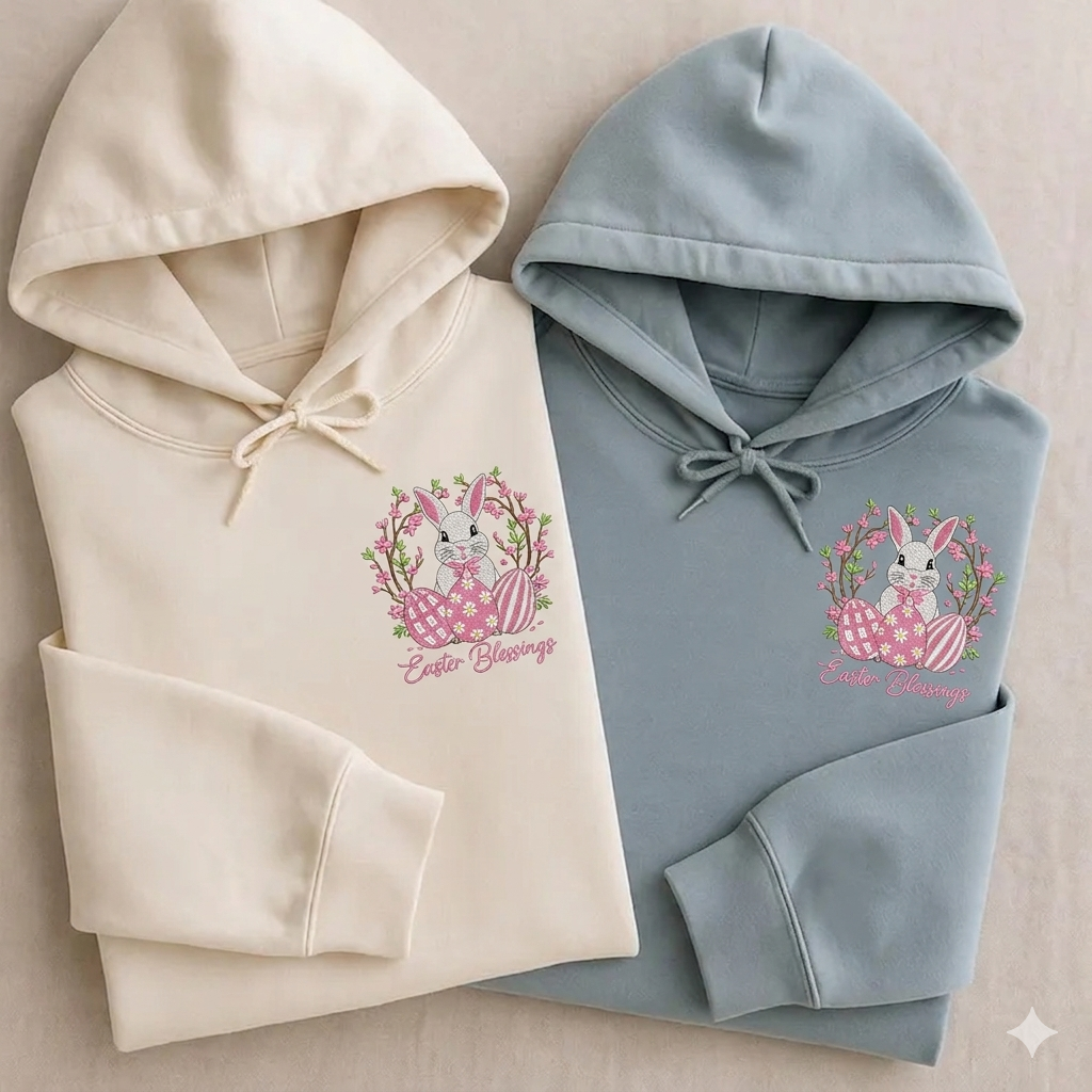 Easter Bunny Floral Embroidery Design – Spring Rabbit Eggs (Instant Download)