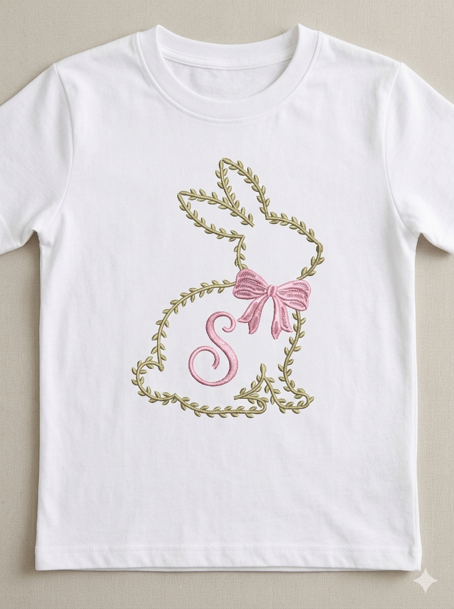 Floral Bunny Outline Embroidery – Spring Blossom Easter Rabbit Digital Machine Design