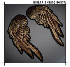 Wing Pair Back Patch Machine Embroidery Design, Detailed Angel Wings Biker Embroidery File, 6 Sizes, 8 Formats