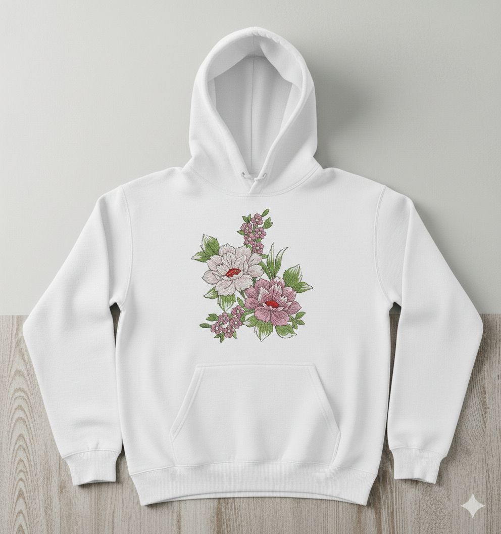 Peony Floral Bouquet Machine Embroidery Design, 8 Sizes (Digital Download)