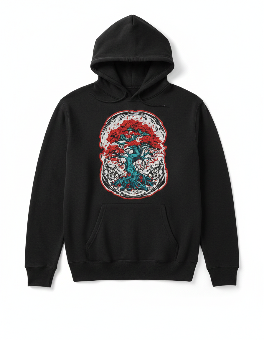 Red Maple Bonsai Tree Machine Embroidery Design - Twisted Roots Zen Patch