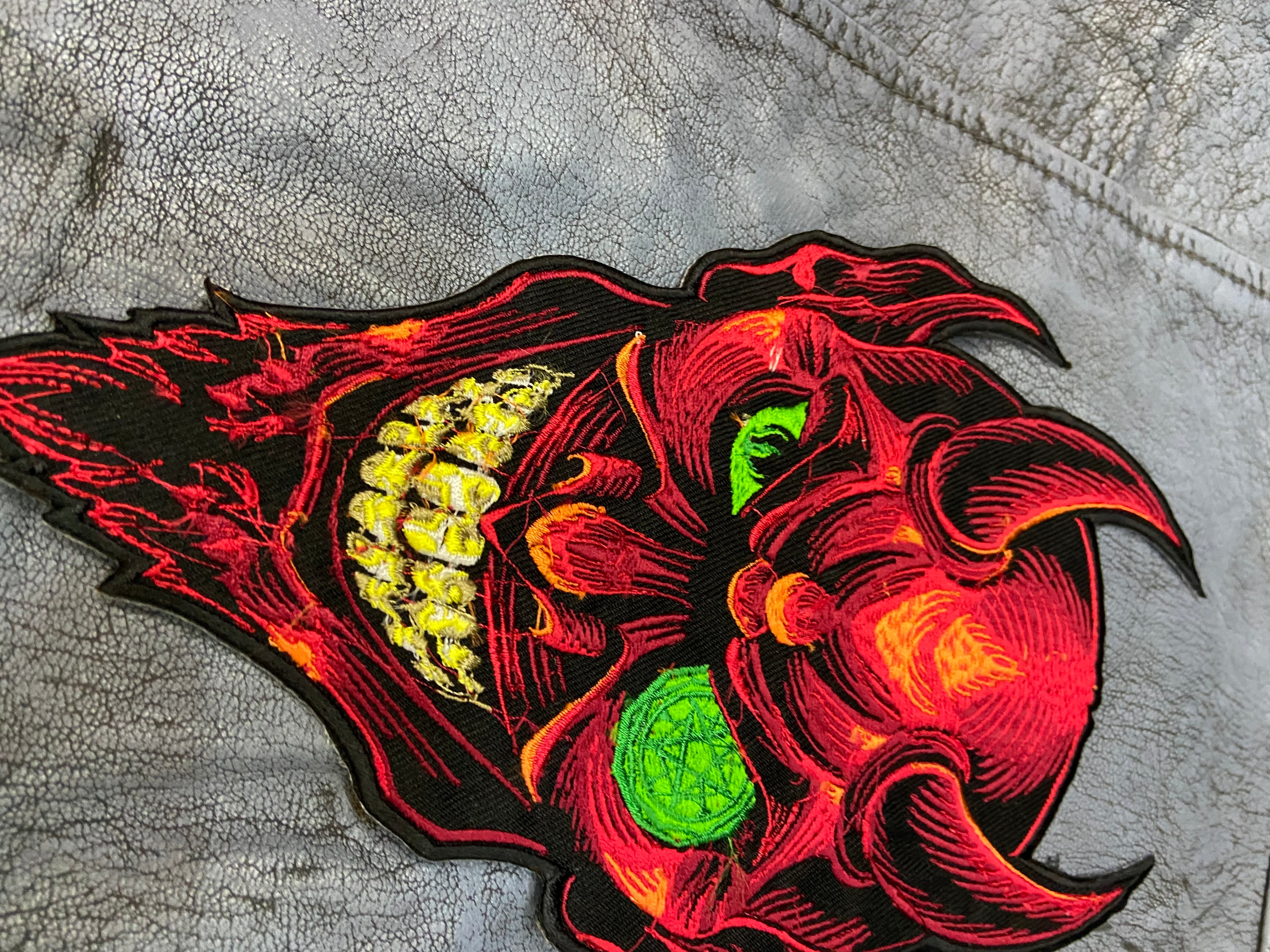 Large Devil Illuminati Face Iron-On Back Patch | Occult & Mystic Applique