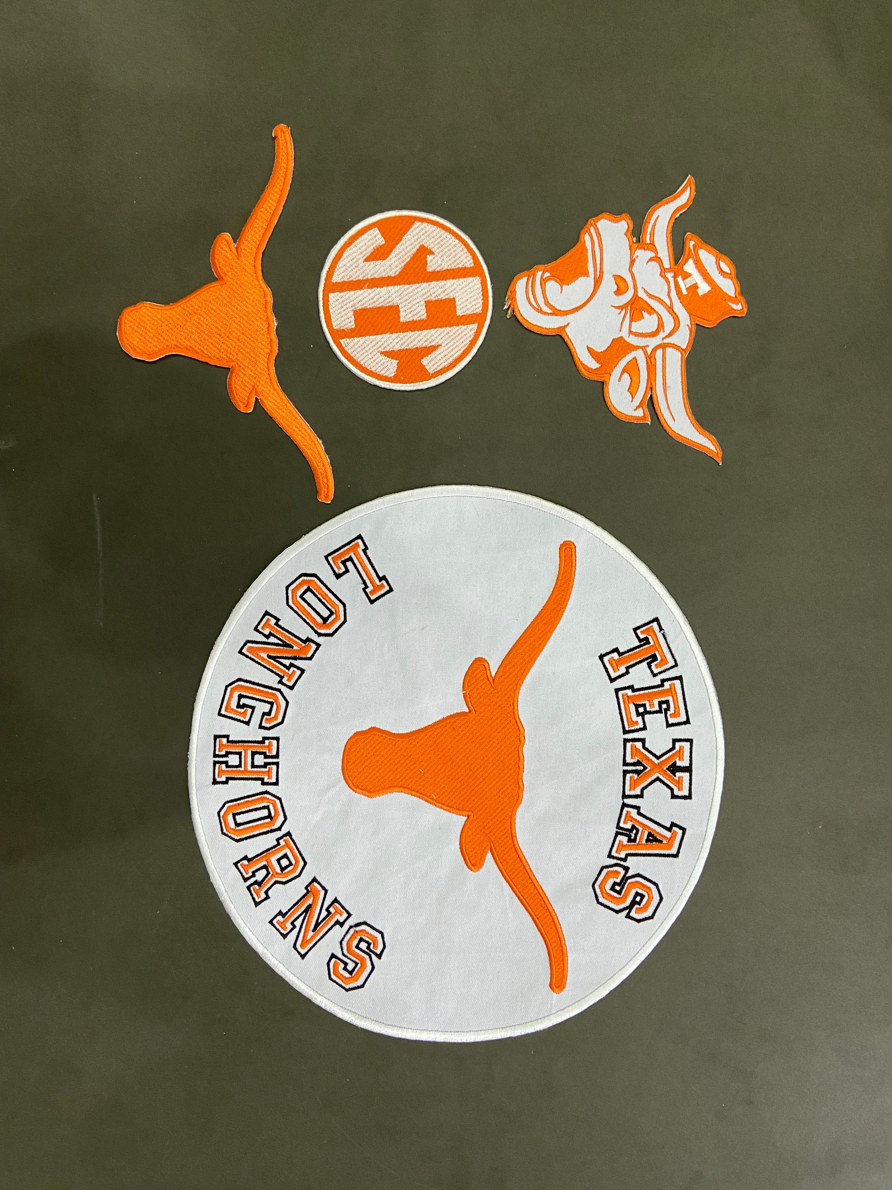 Texas Longhorns Burnt Orange Patch Collection | Large Circular Back Patch, Horn Shaped Logo, Bevo Head, SEC Badge | Iron On Sew On Varsity