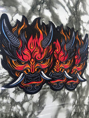 Cyberpunk Oni Fire Large Back Patch – Futuristic Streetwear Applique