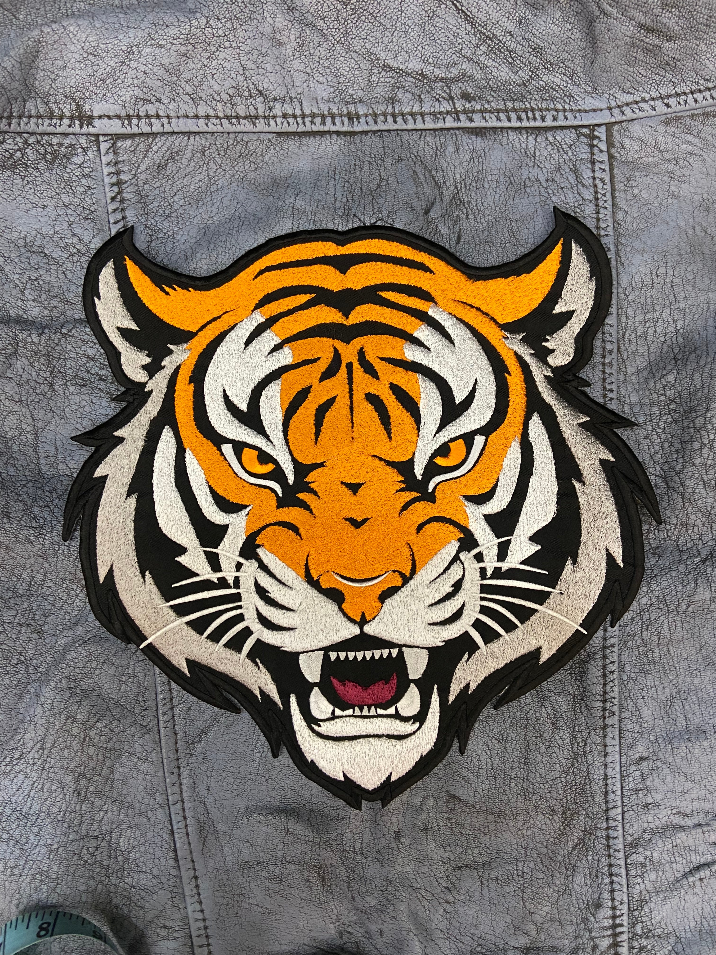 Bengal Tiger Patch: Embroidered Iron-On Roaring Wild Animal Applique (12 Inch)