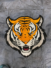 Bengal Tiger Patch: Embroidered Iron-On Roaring Wild Animal Applique (12 Inch)