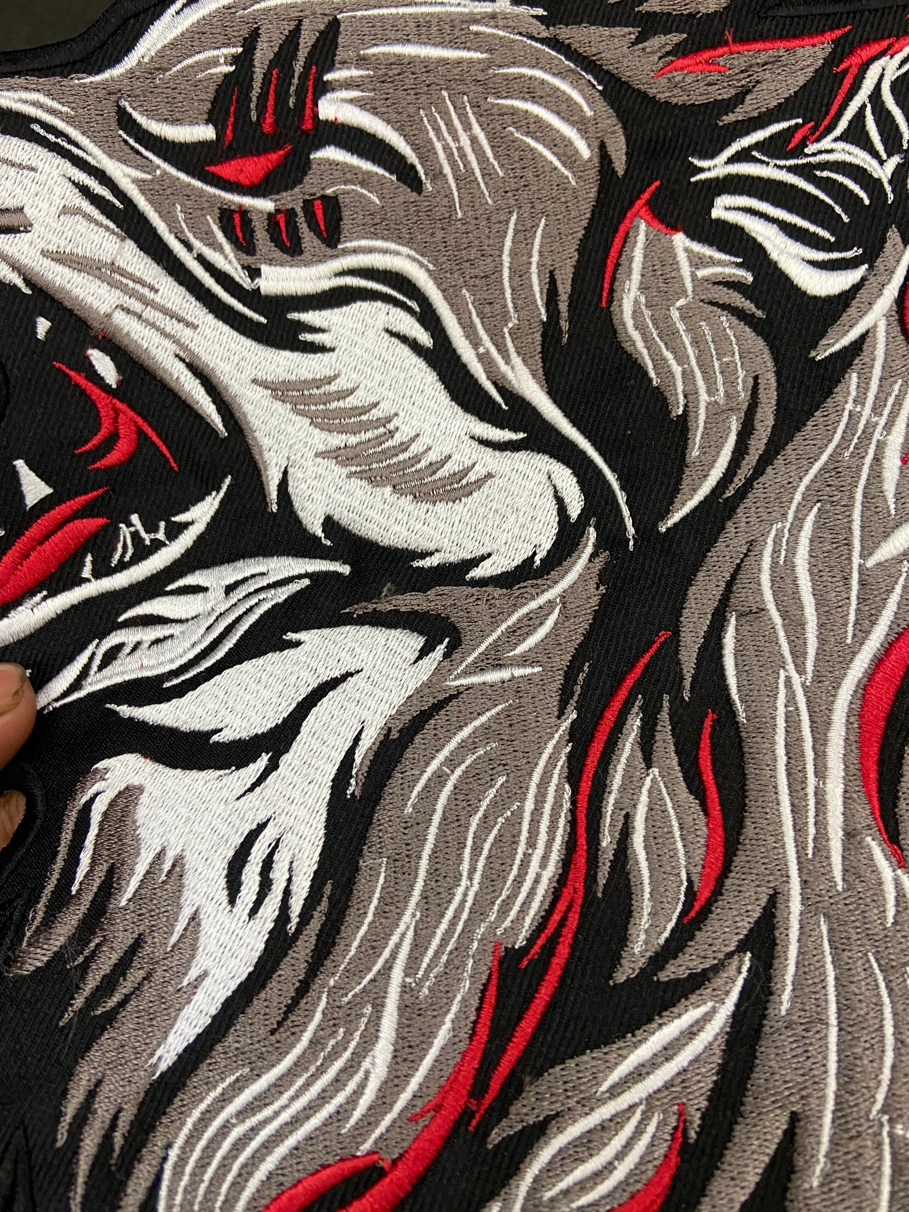 Howling Wolf Embroidery Patch: Large Biker Applique