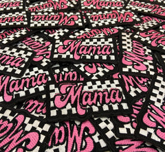 Retro Pink "Mama" Checkered Embroidered Patch – Trendy Trucker Hat Applique
